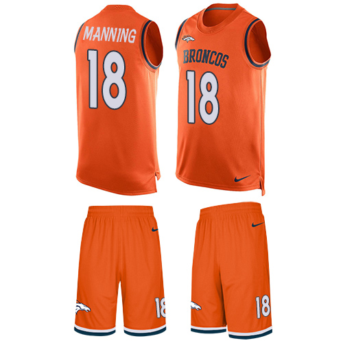 Nike Broncos #18 Peyton Manning Orange Team Color Men's Stitched NFL Limited Tank Top Suit Jersey - Click Image to Close